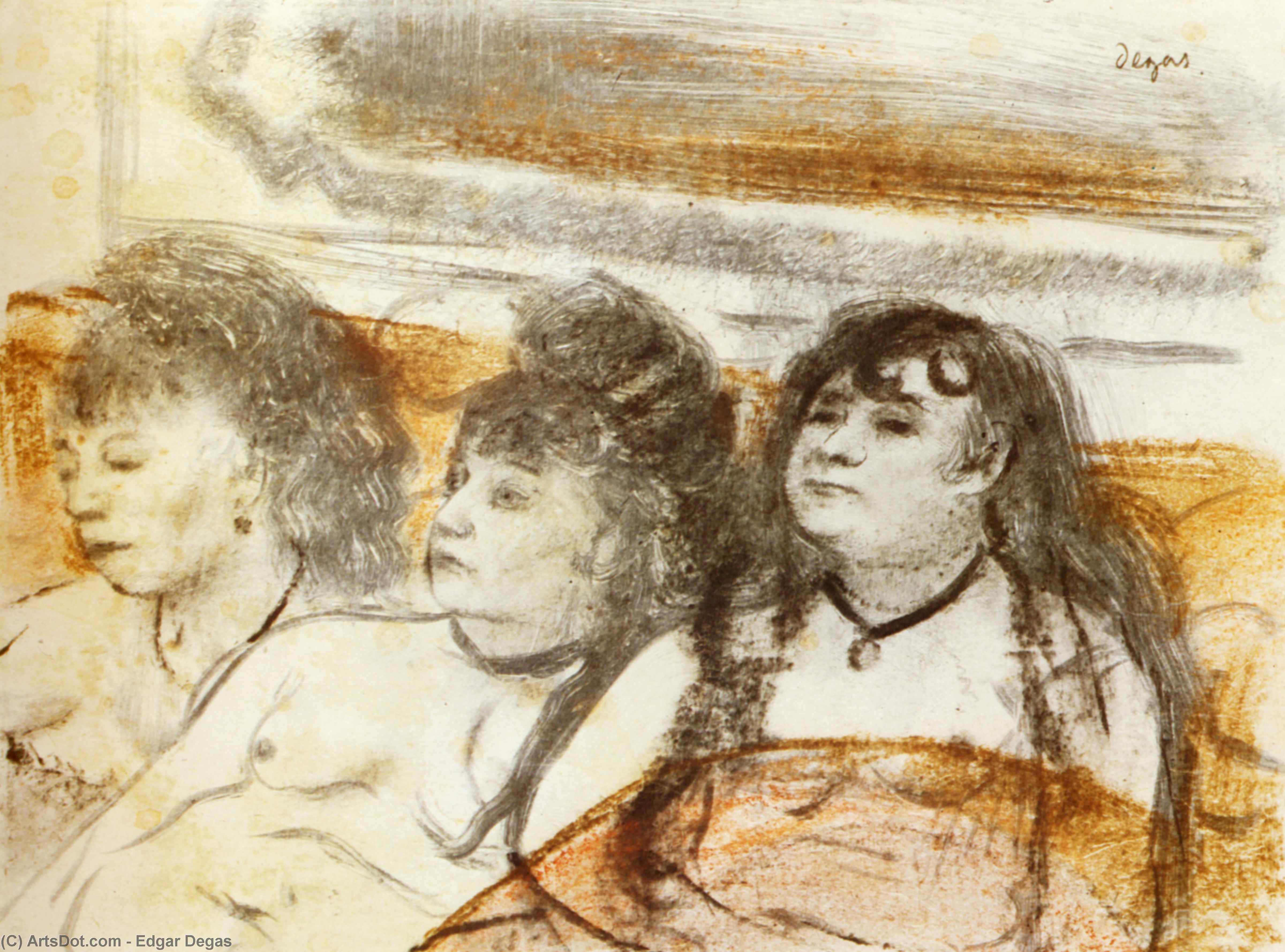 Three Girls Sitting En Face — Edgar Degas