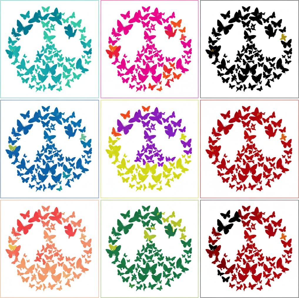 Symphony Of Serenity: A Multicolored Mosaic Of Butterfly Silhouettes In Harmonic Unity — Élise Muller