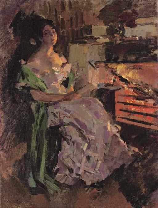 A Woman Reading By The Hearth — Konstantin Alexeievitch Korovin