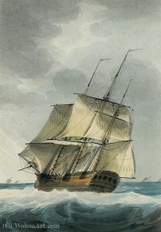 A Three-master In An Open Sea — Samuel Atkins
