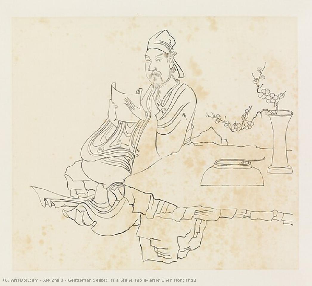 Gentleman Seated At A Stone Table, After Chen Hongshou — Xie Zhiliu