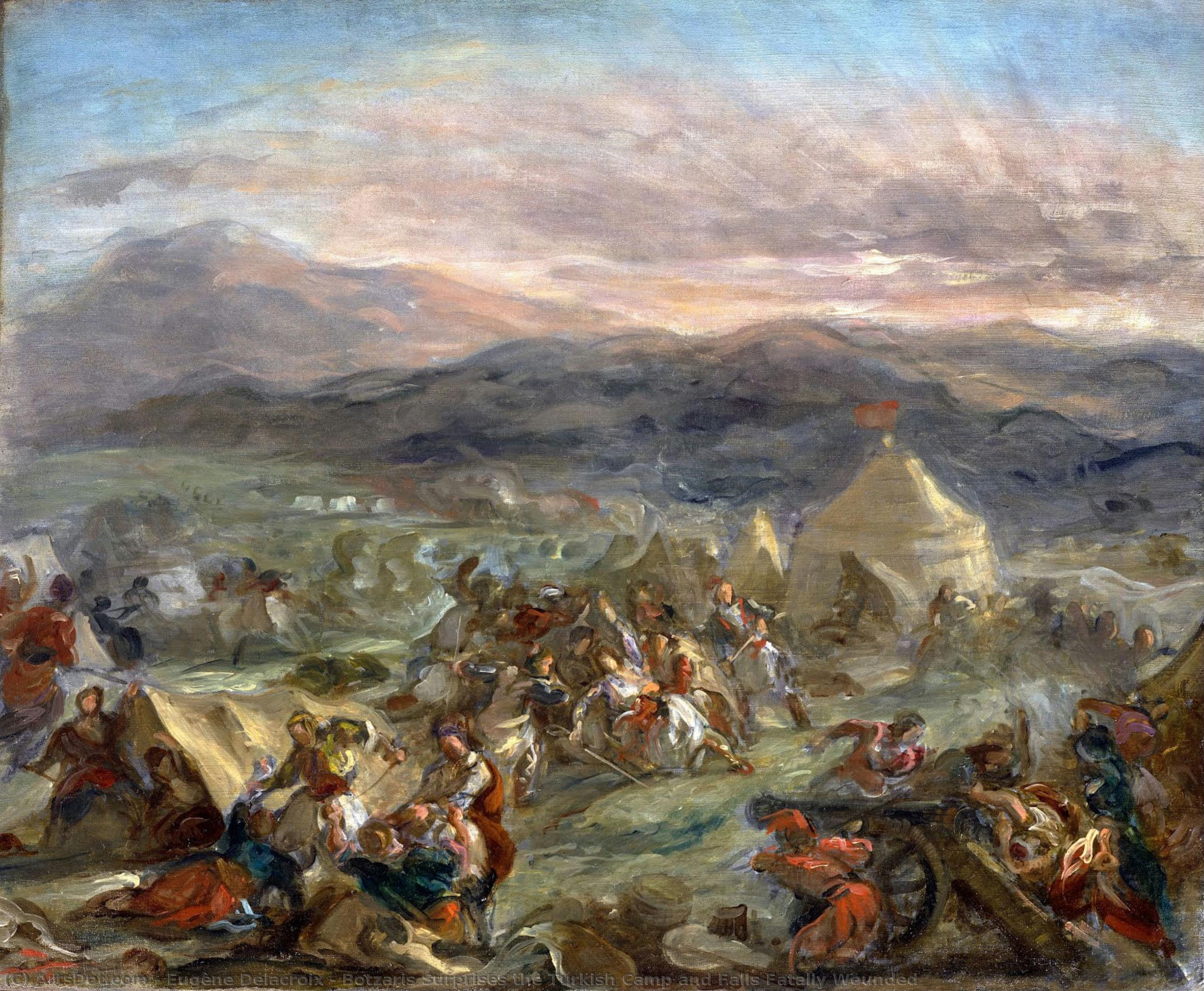 Botzaris Sorprende Al Campamento Turco Y Cae Mortalmente Herido — Eugène Delacroix