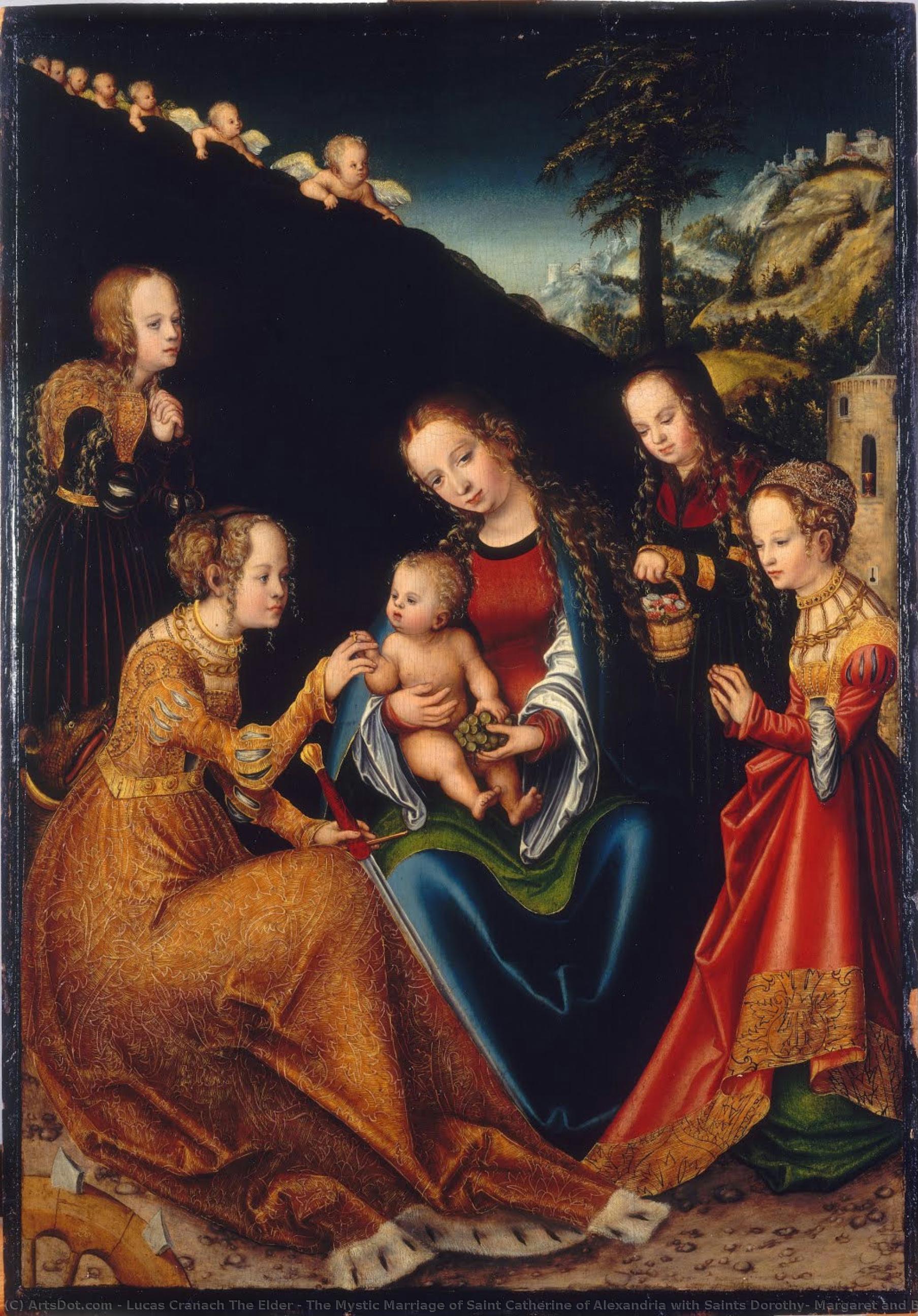 Die Mystische Vermählung Der Heiligen Katharina Von Alexandrien Mit Den Heiligen Dorothée, Margareta Und Barbara — Lucas Cranach Der Ältere
