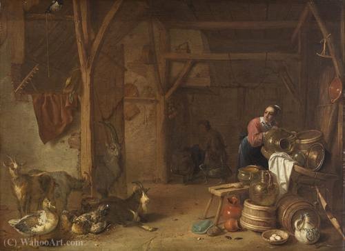 Scheune Mit Geschirr Reinigender Magd Und Ziegen — Cornelis Saftleven (cornelis Zachtleven)