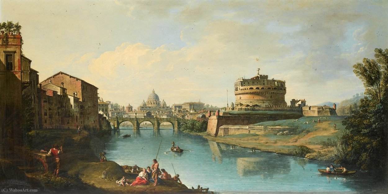 View Of The Tiber Looking Towards The Castel Sant'angelo, With Saint Peter's In The Distance — Giuseppe Zocchi