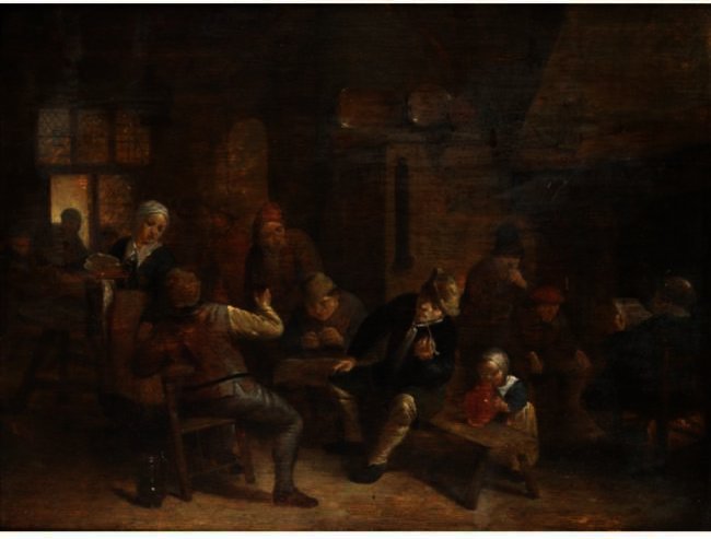 A Tavern Interior With Boors Smoking And Drinking — Adriaen Van Ostade