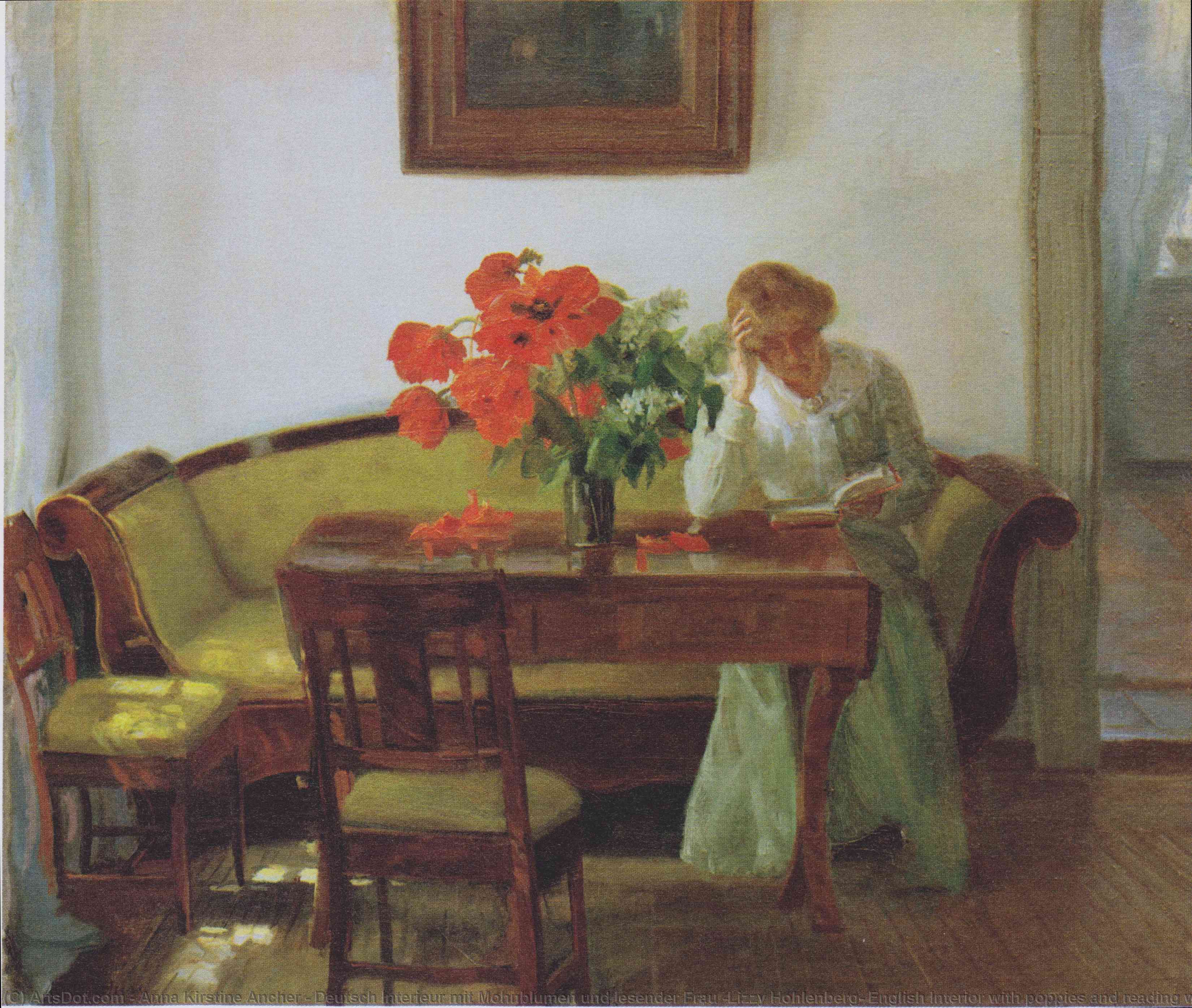 Deutsch Interieur Mit Mohnblumen Und Lesender Frau (lizzy Hohlenberg) English Interior With Poppies And Reading Woman (lizzy Hohlenberg) — Anna Kirstine Ancher