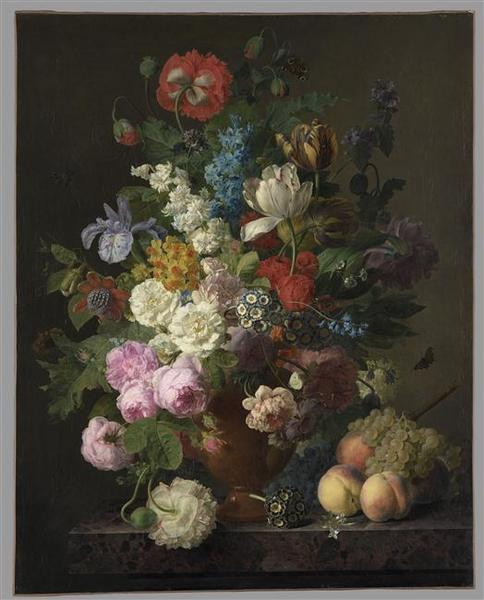Vase De Fleurs, Raisins Et Peches — Jan Frans Van Dael