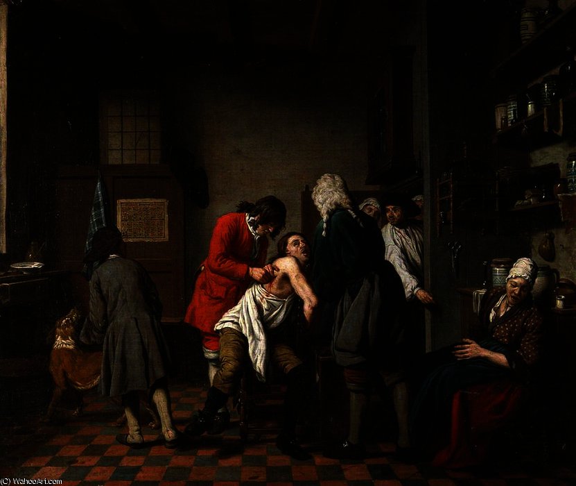 Interior With A Surgeon And His Apprentice Attending To A Patient — Jan Josef Horemans The Elder