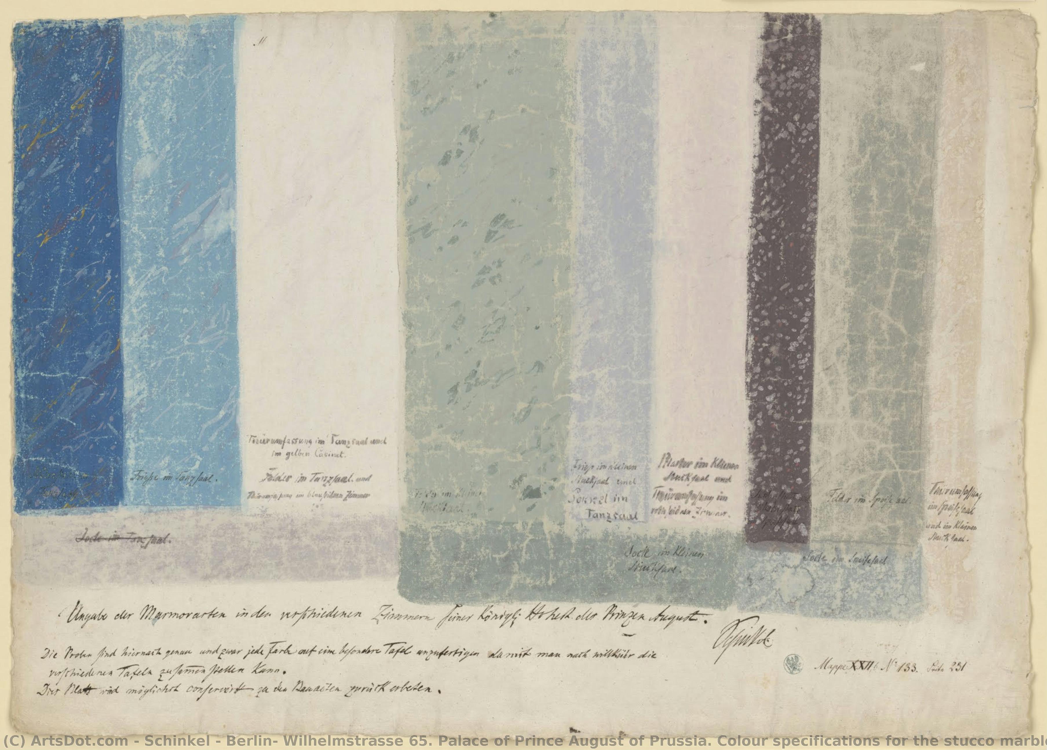 Berlin, Wilhelmstrasse 65. Palace Of Prince August Of Prussia. Colour Specifications For The Stucco Marble — Karl Friedrich Schinkel