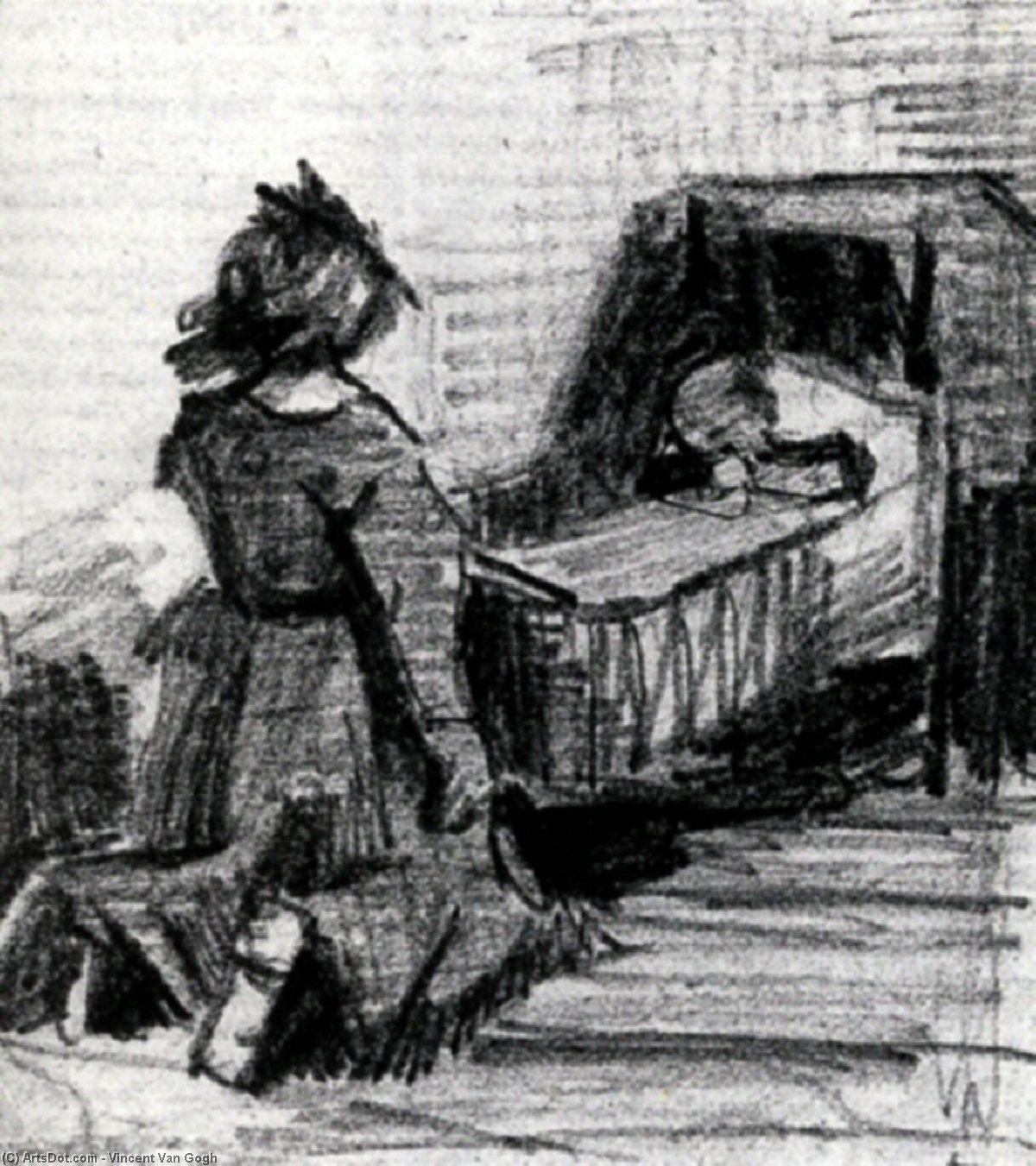 Niña Arrodillada Ante Un Cradle — Vincent Willem Van Gogh