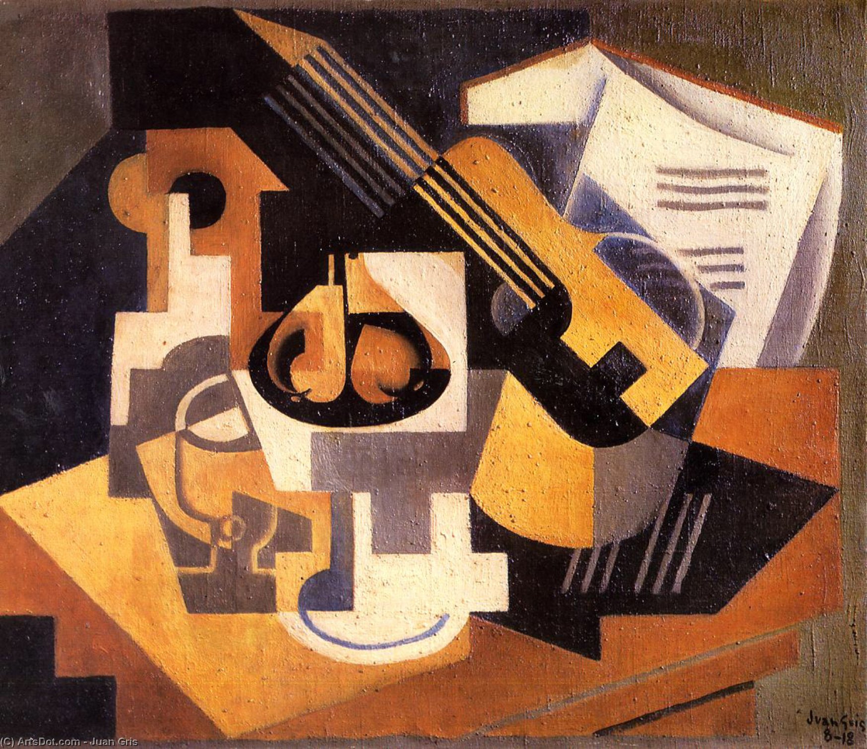 Guitar And Fruit Bowl On A Table — Хуан Грис