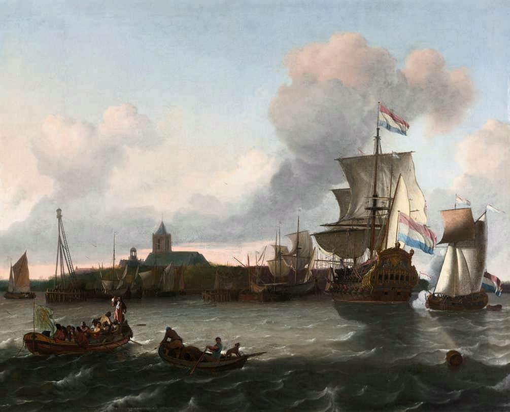 View From The Nieuwe Maas River Towards The City Of Vlaardingen — Ludolf Backhuysen I