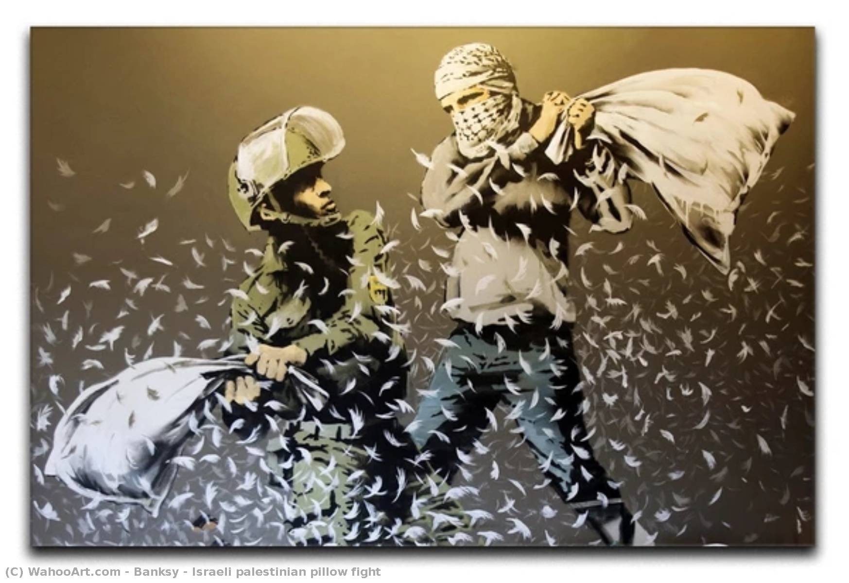 Israeli Palestinian Pillow Fight — Banksy