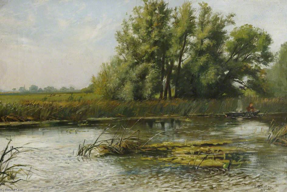 Byron's Pool At Dusk With A Figure In A Boat — Charles Edmund Brock