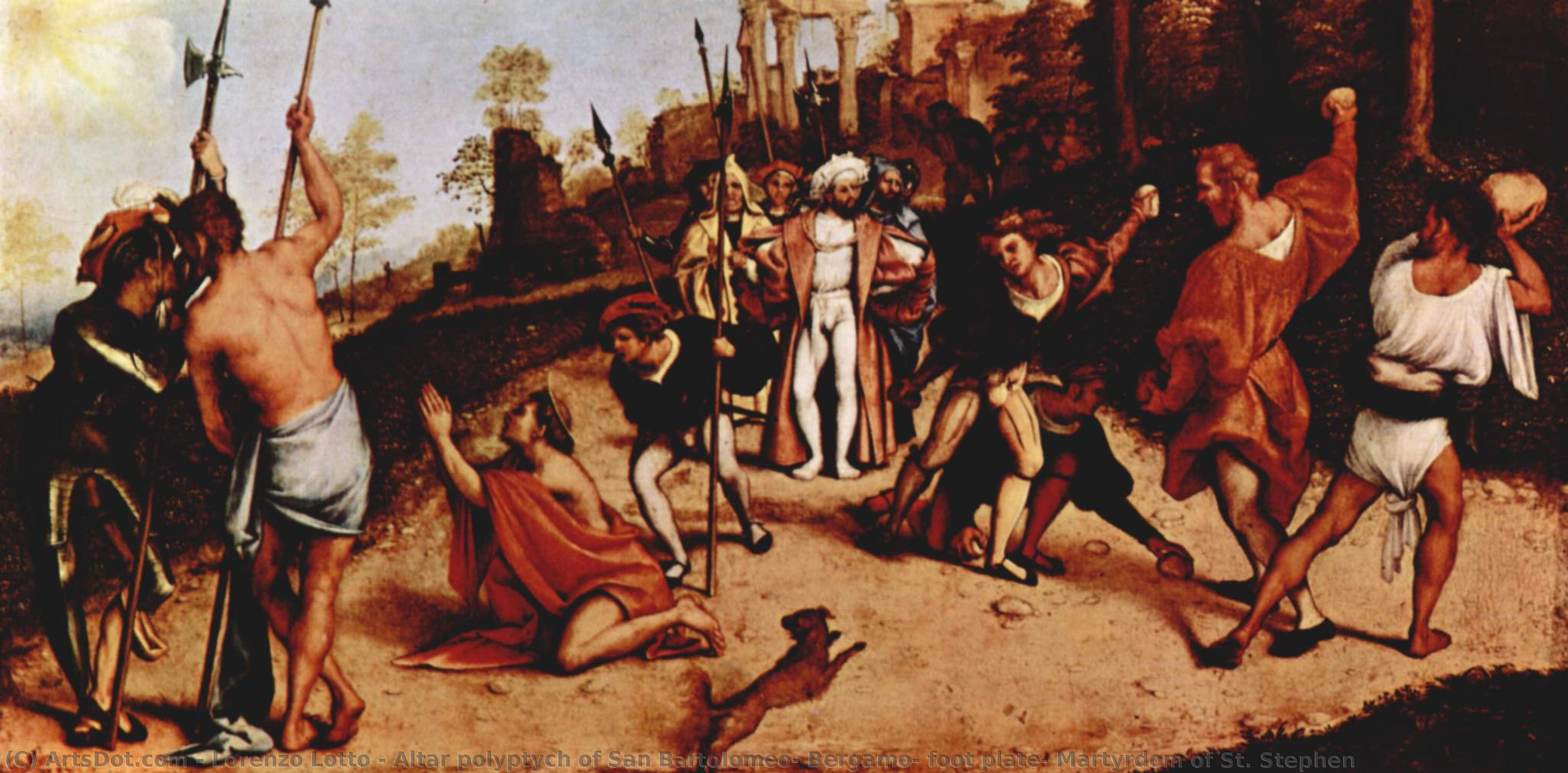Altar Polyptych Of San Bartolomeo, Bergamo, Foot Plate: Martyrdom Of St. Stephen — Lorenzo Lotto