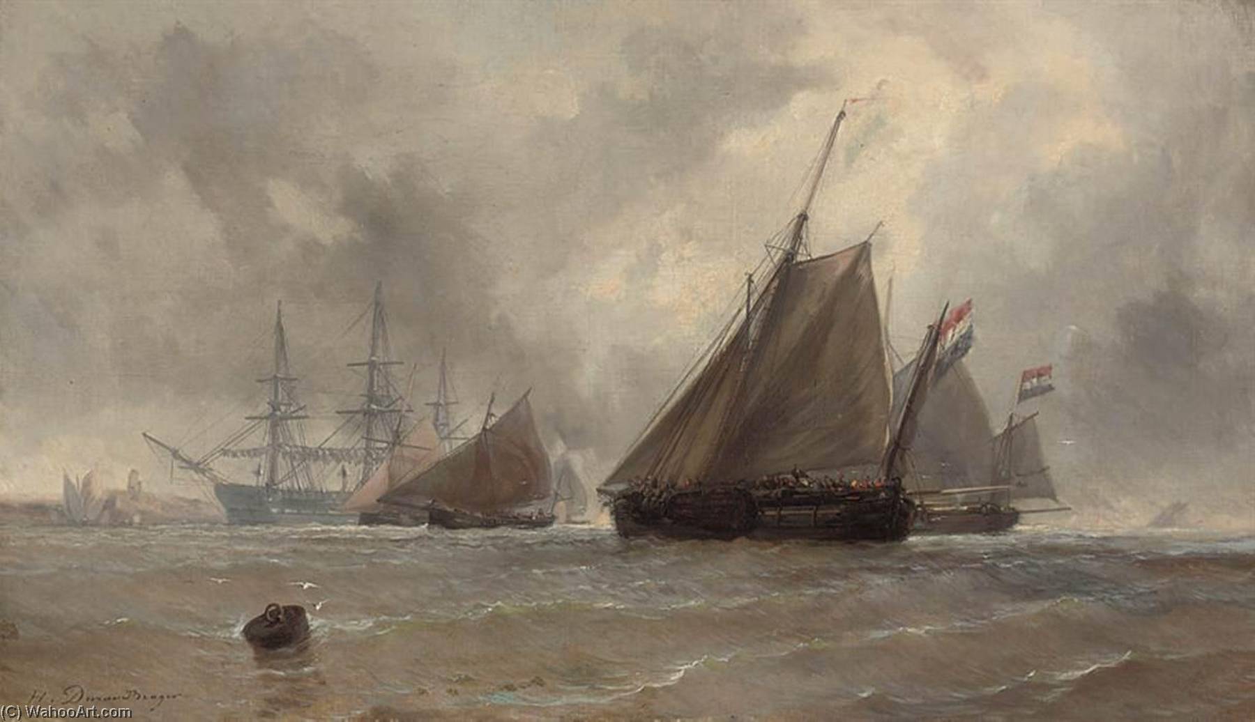Dutch Barges Running Inshore — Jean Baptiste Henri Durand Brager