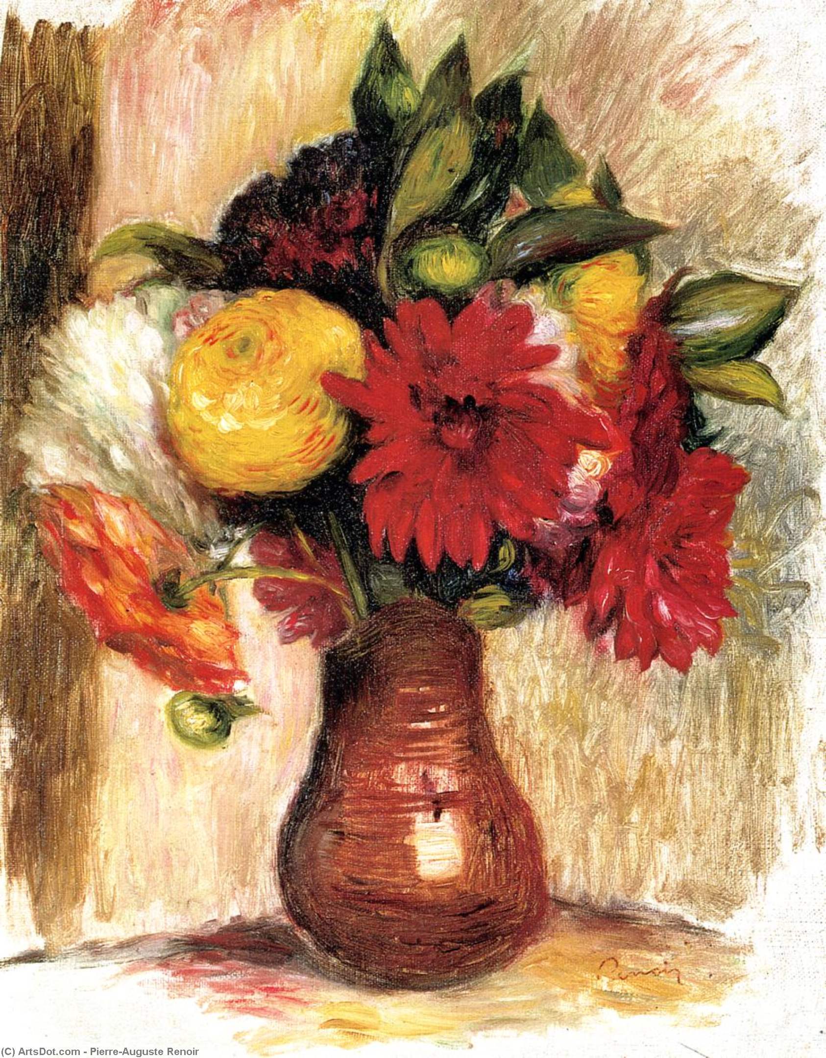 Bouquet Of Flowers In An Earthenware Pitcher — Pierre-auguste Renoir