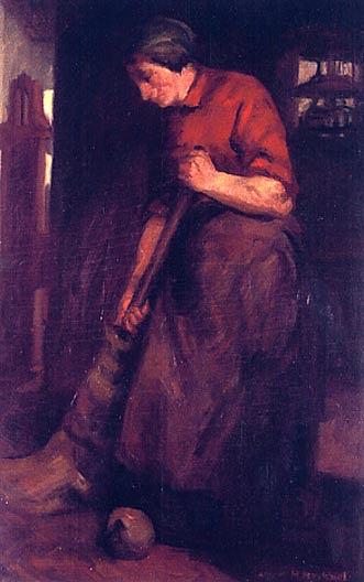 Woman Sweeping, (painting) — Albert Henry Krehbiel
