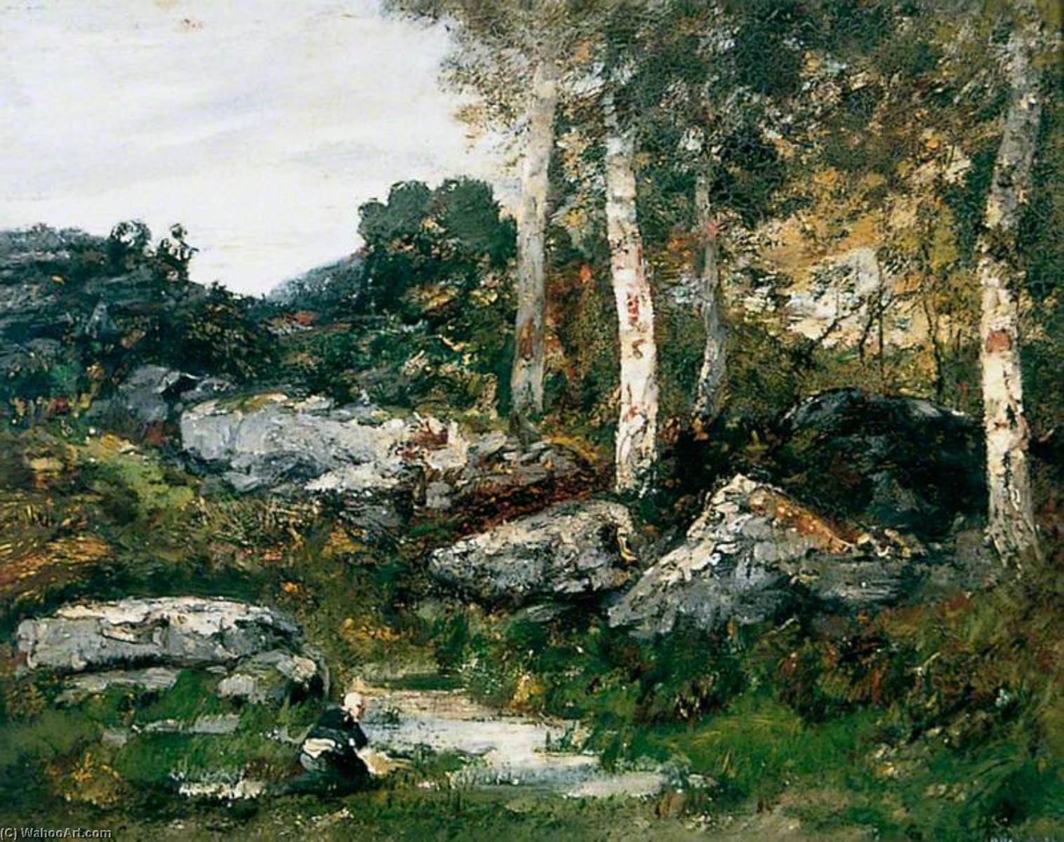 Woman Washing By A Stream — Narcisso Díaz De La Peña