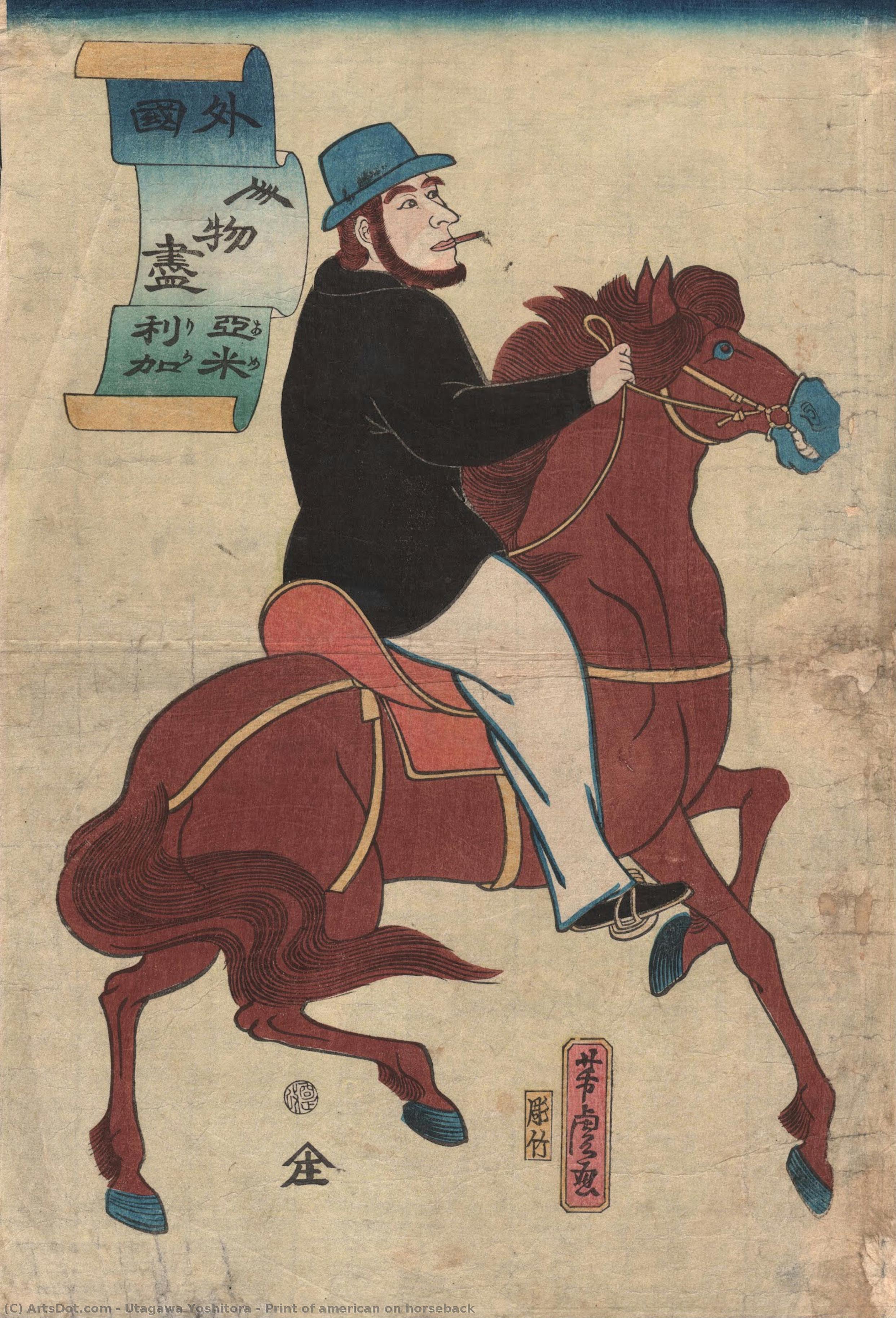 Print Of American On Horseback — Utagawa Yoshitora