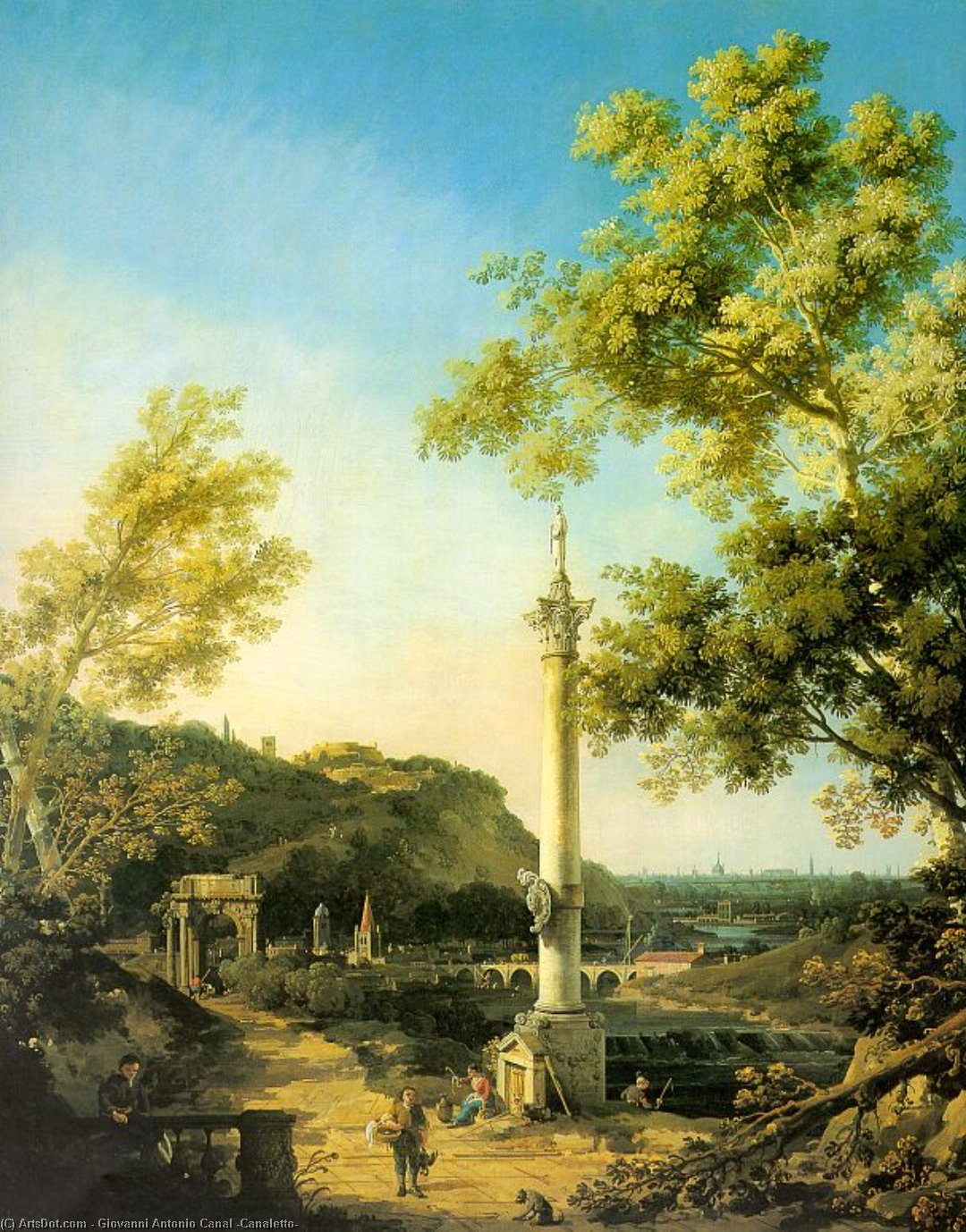 River Landscape With A Column — Canaletto