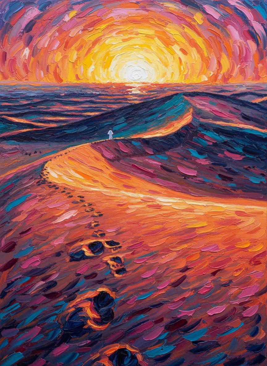 The Radiant Ascent: A Solitary Path Through Amber Light — Aurélie Lemoine