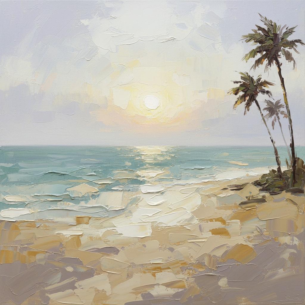 Ethereal Dawn: A Sculptural Study Of Luminous Tides And Silhouetted Palms — Christian Noiret