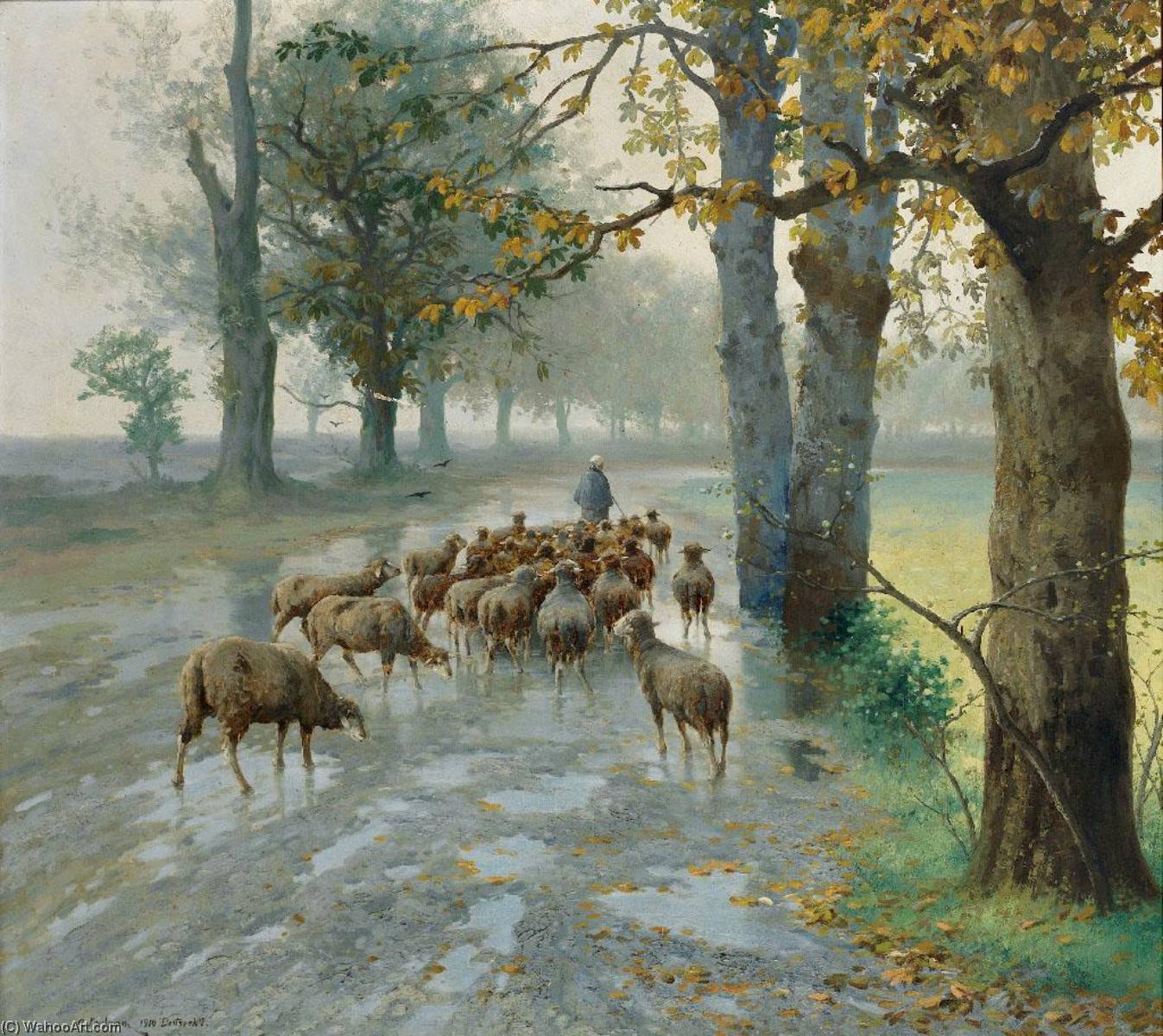 Flock Of Sheep On A Rainy Autumn Day — Adolf Kaufmann