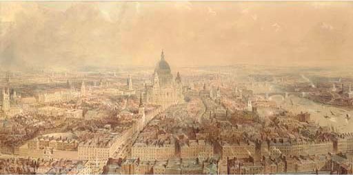 View Of London From The Steeple Of St Bride's Church, Fleet Street Looking Towards St Paul's Cathedral — Thomas Allom