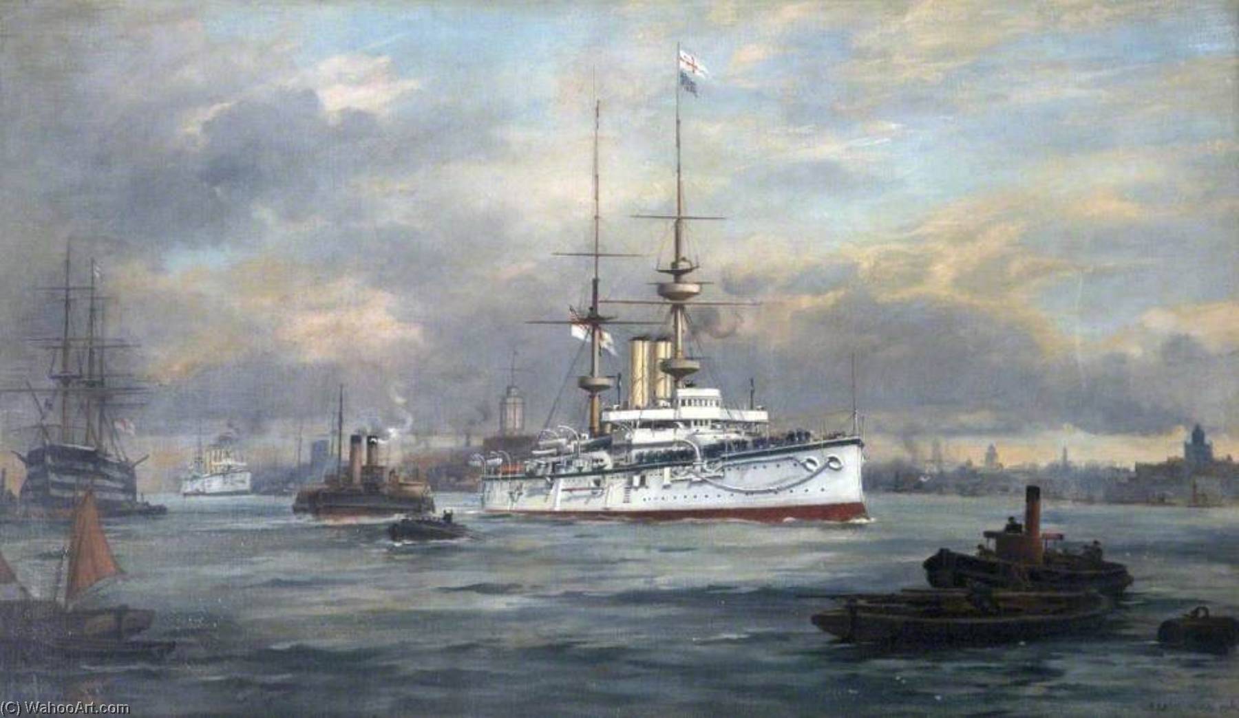 Hms 'renown' With Hms 'terrible' In Company Leaving Portsmouth Harbour — Frank Watson Wood
