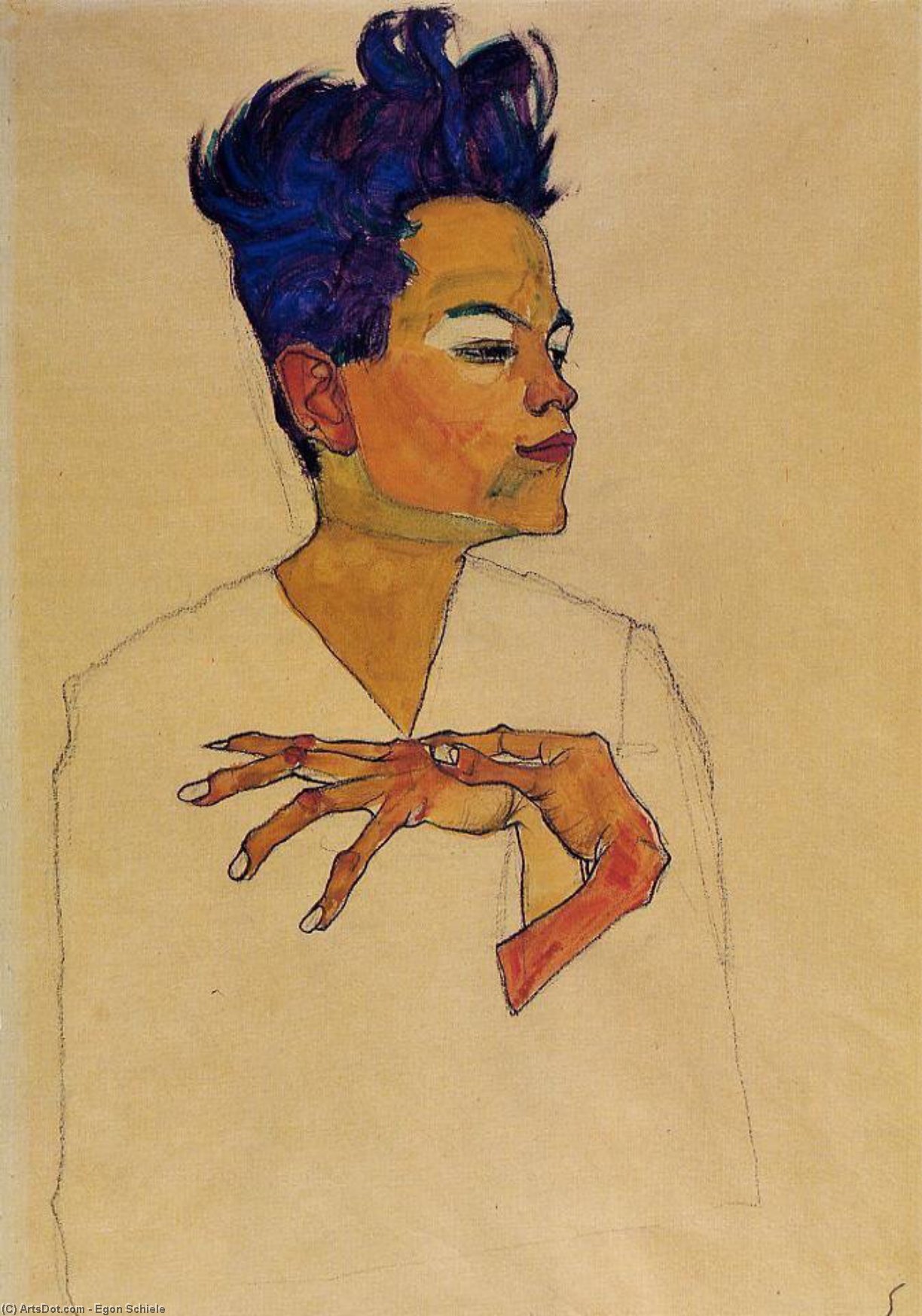 Autorretrato Con Las Manos En El Pecho — Egon Schiele