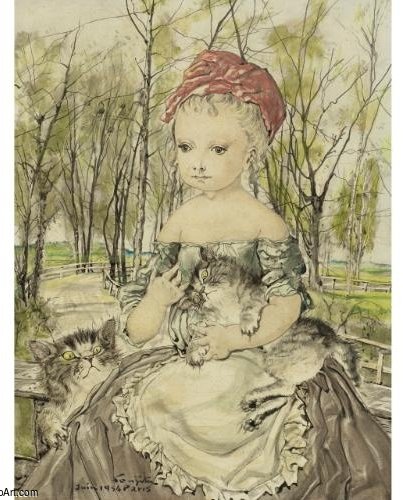 Jeune Fille Avec Deux Chats — Léonard Tsuguharu Foujita