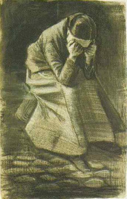Woman Sitting On A Basket With Head In Hands — フィンセント・ファン・ゴッホ