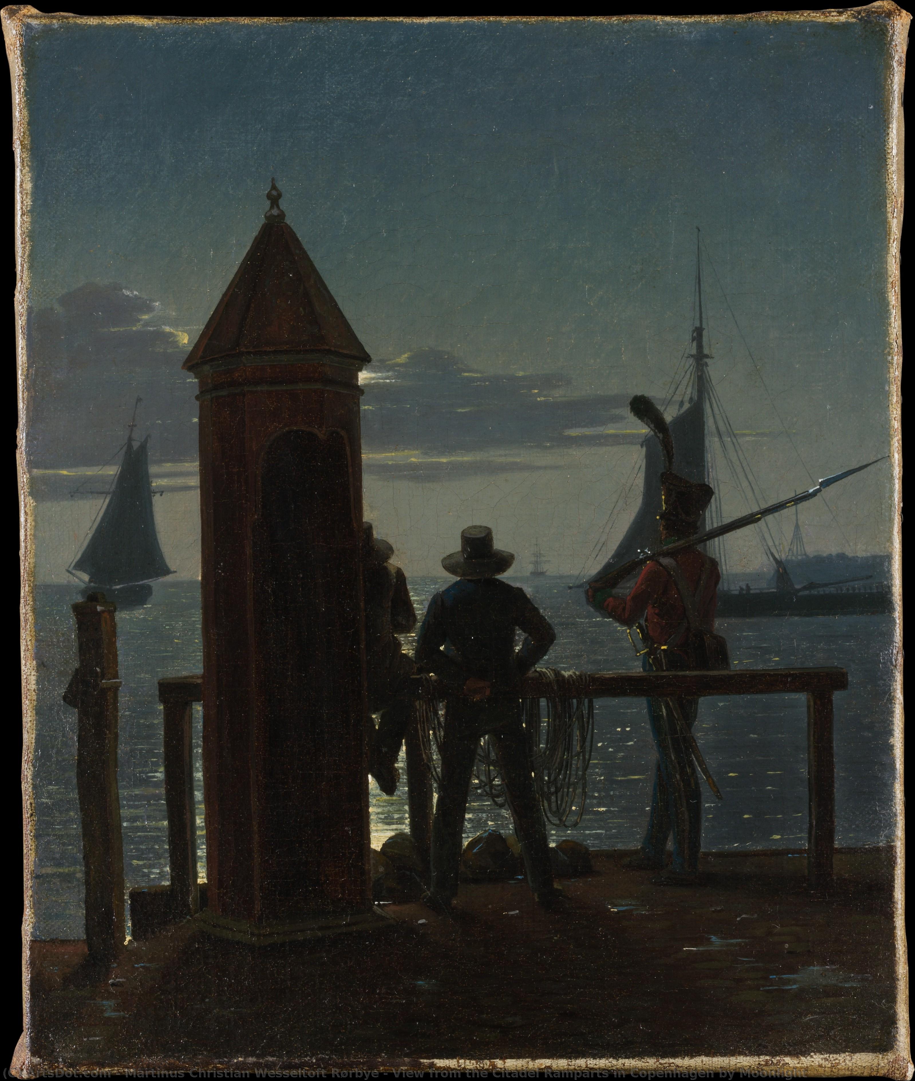 View From The Citadel Ramparts In Copenhagen By Moonlight — Martinus Christian Wesseltoft Rørbye