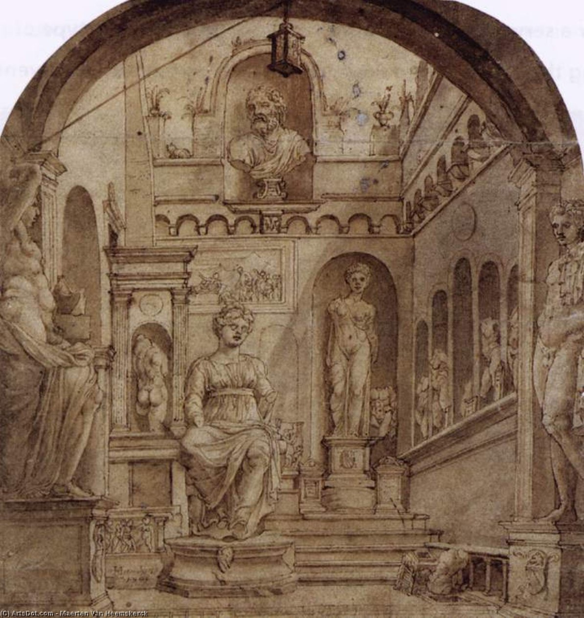 Sculpture Court Of The Casa Sassi In Rome — Maerten Van Heemskerck