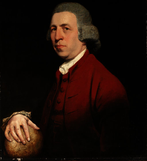 Portrait Of Dr. Barkley, Half Length, His Right Hand Resting On A Globe — George Romney