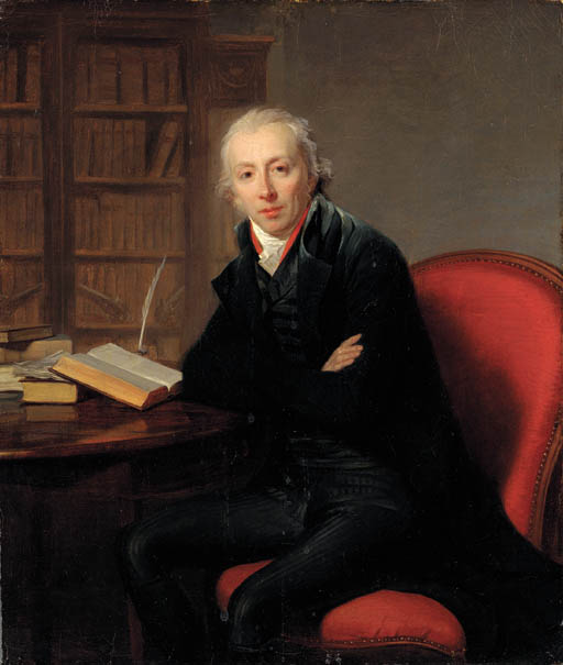 Portrait Of A Gentleman, Said To Be The Poet Roger Delile, Small Three-quarter-length, In A Black Jacket, Seated At A Desk In A Study — Henri Pierre Danloux