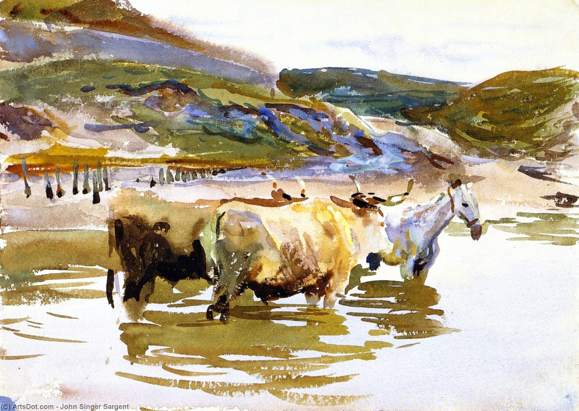A Horse And Two Oxen At A Ford (also Known As Oxen Crossing A Ford) — John Singer Sargent