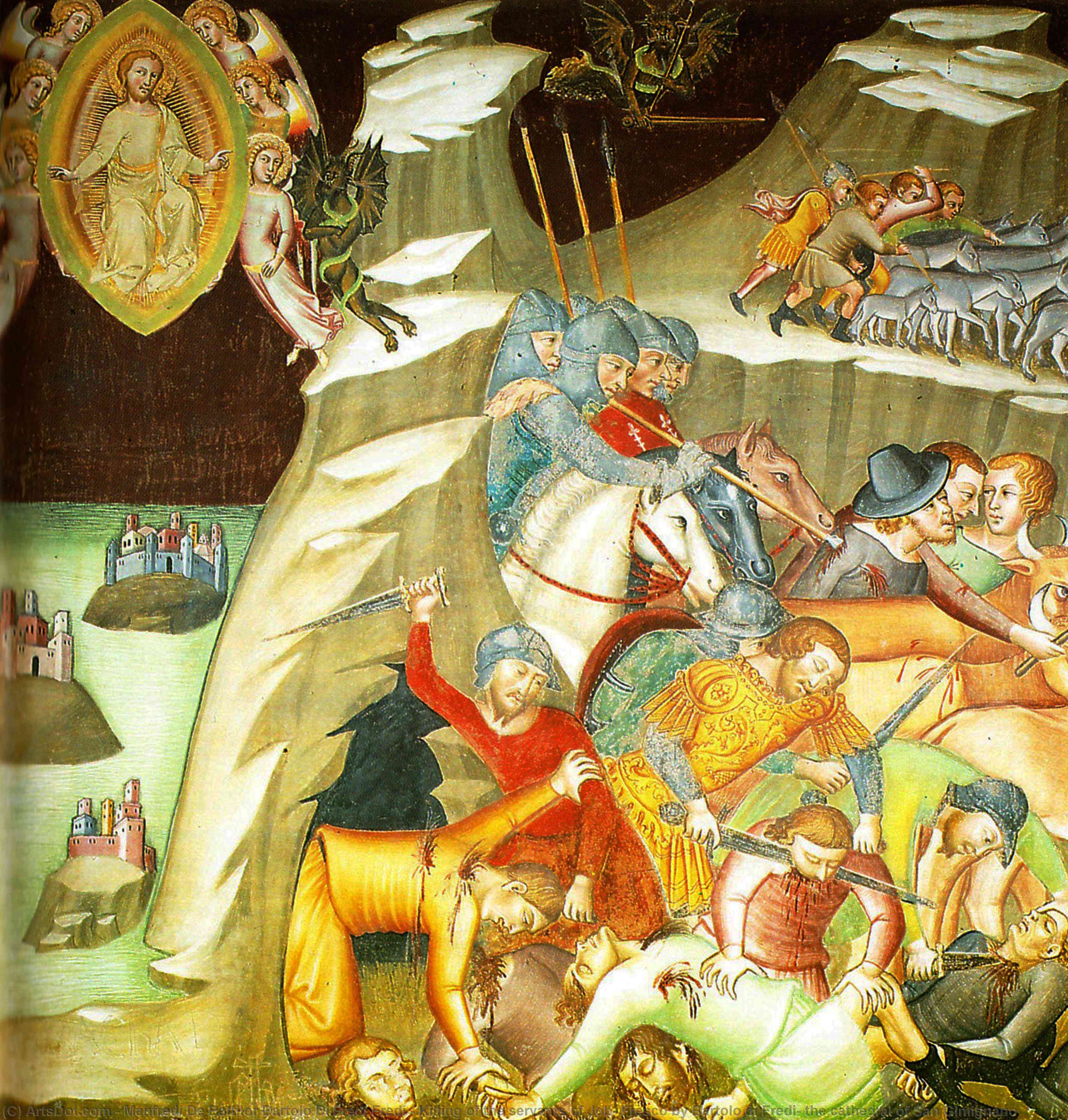 Killing Of The Servants Of Job, Fresco By Bartolo Di Fredi, The Cathedral Of San Gimignano — Manfredi De Battilor Bartolo Di Fredi Fredi