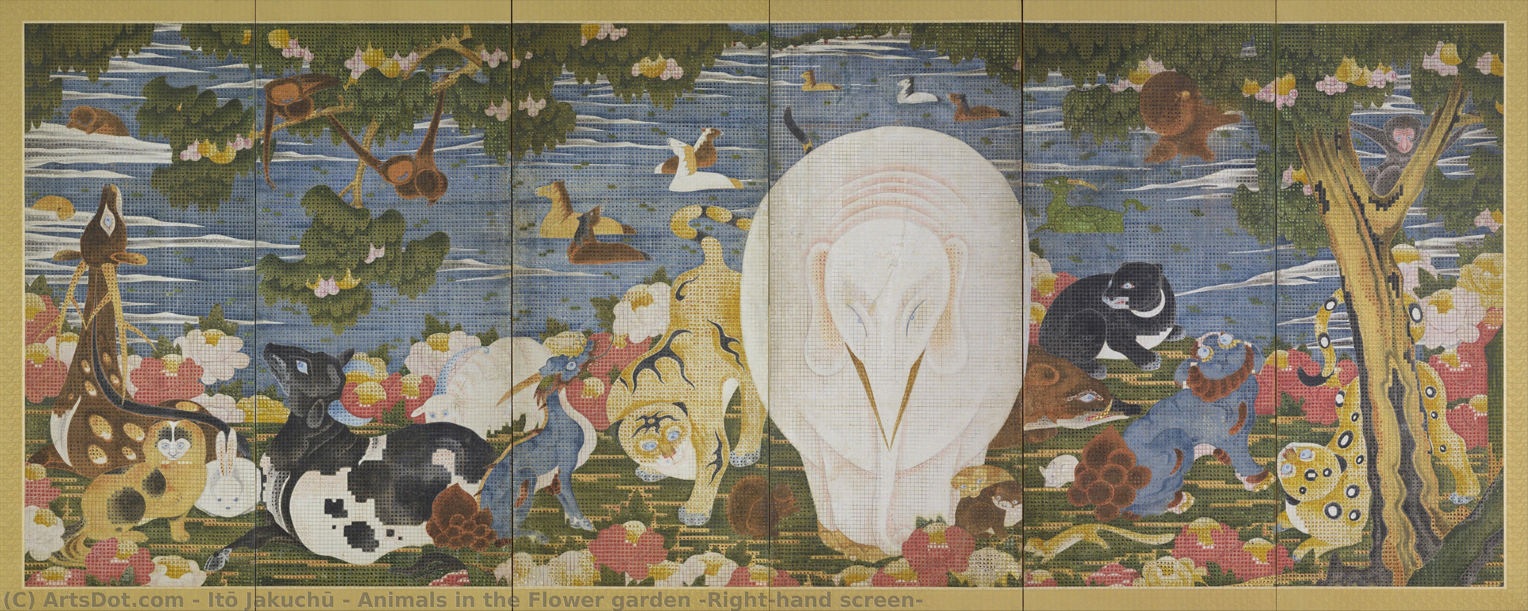 Animals In The Flower Garden (right-hand Screen) — Itō Jakučū