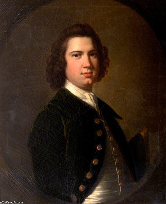Portrait Of An Unknown Young Man In A Bottle-green Jacket Holding A Tricorn Hat — Thomas Hudson