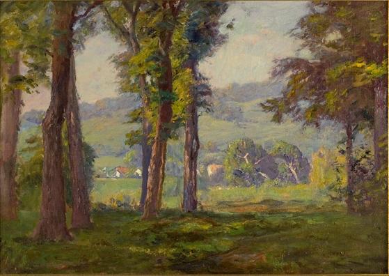Trees And Buildings, Brookville — Theodore Clement Steele