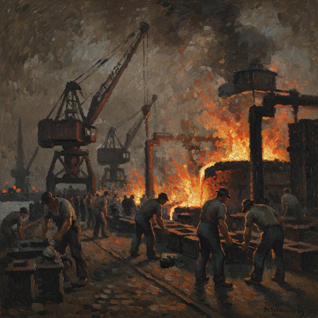 Die Schmiede Der Industrie: Glut Der Nächtlichen Werft — Hortense Caron
