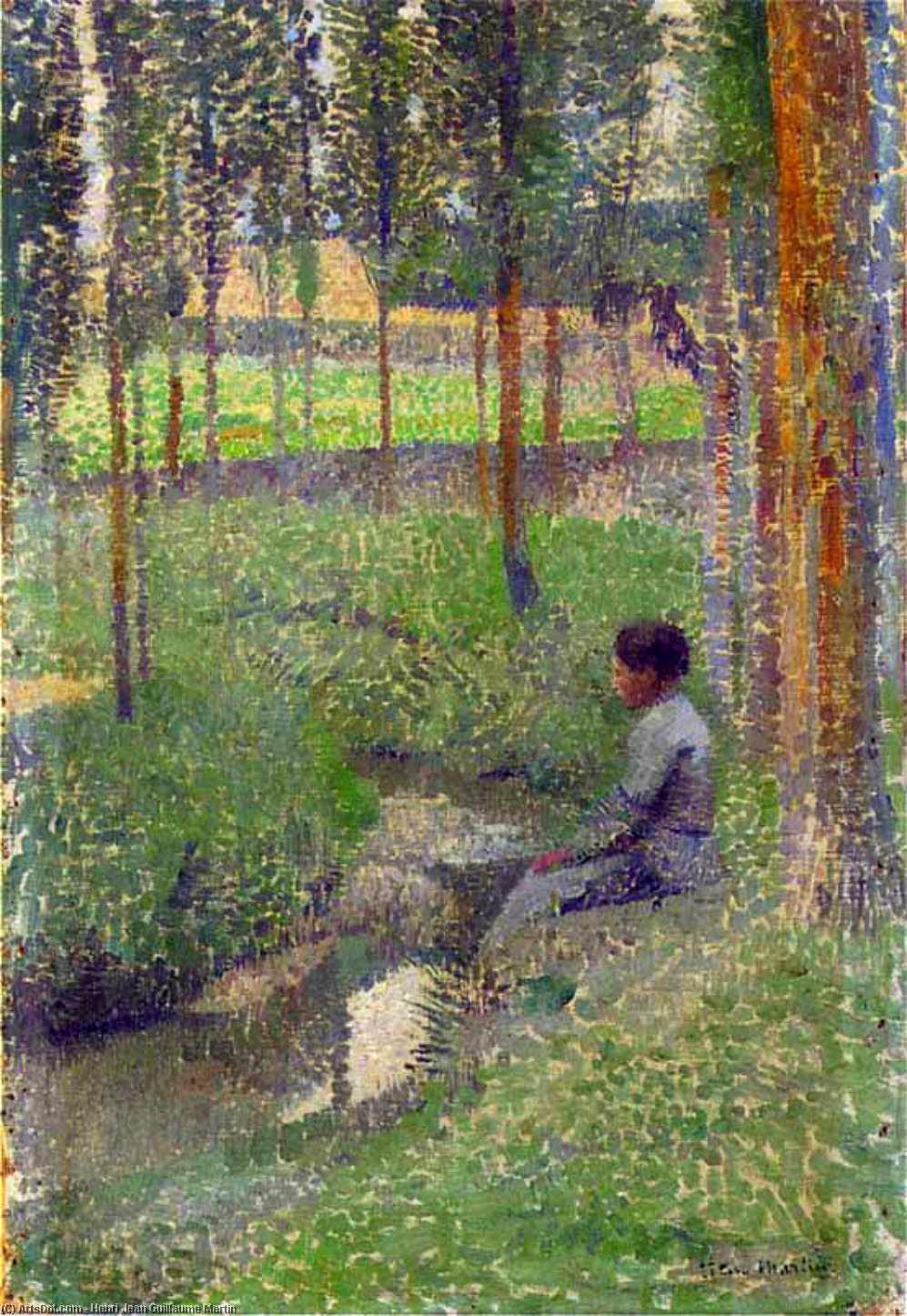 Femme Assis Dune Bord De La Ruisseau Aka Woman At Edge Of Forest — Henri Jean Guillaume Martin