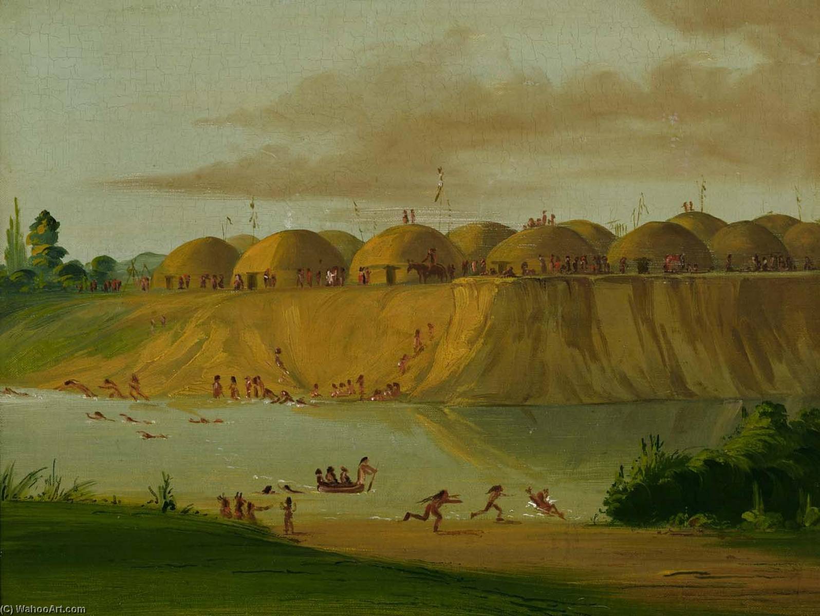 Aldea Hidatsa, Chozas Cubiertas De Tierra, En El Río Knife, 1810 Millas Al Norte De St. Louis — George Catlin