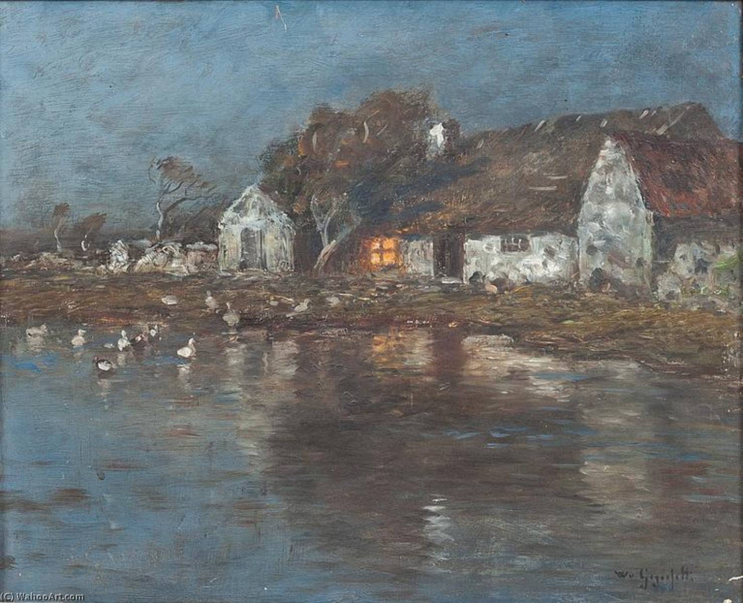 Farm On The Coast In The Moonlight — Wilhelm Von Gegerfelt