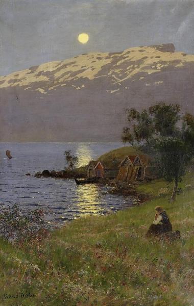 Midnight Sun Over The Fjord — Hans Dahl