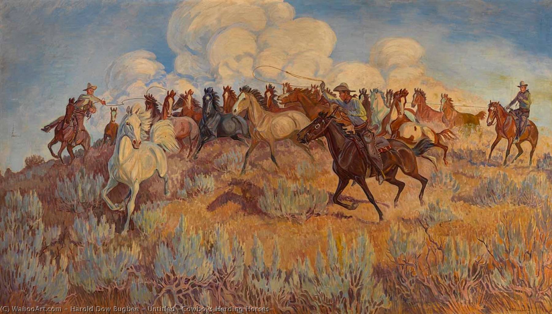 Untitled (cowboys Herding Horses) — Harold Dow Bugbee
