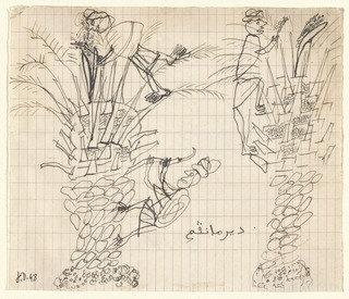 Two Palm Trees, With Arabs Climbing, Page From The Sketchbook El Golea, Ii — Jean Philippe Arthur Dubuffet